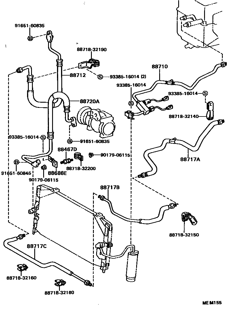 Toyota CAMRY Heating & Air Conditioning - Cooler Piping EPC diagram — MEM155