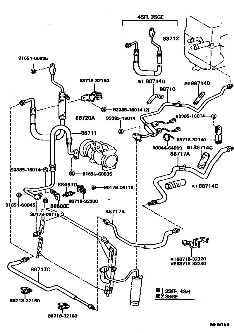 Toyota CAMRY Heating & Air Conditioning - Cooler Piping EPC diagram — MEM156