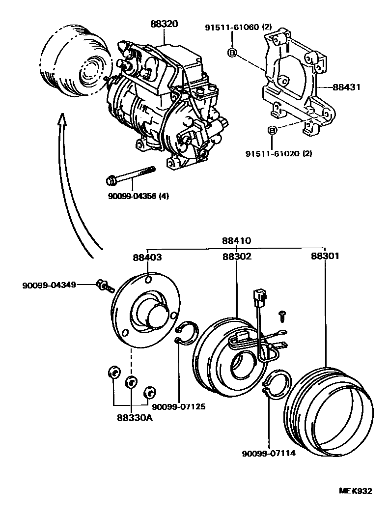 Toyota CAMRY Heating & Air Conditioning - Compressor EPC diagram — MEK932