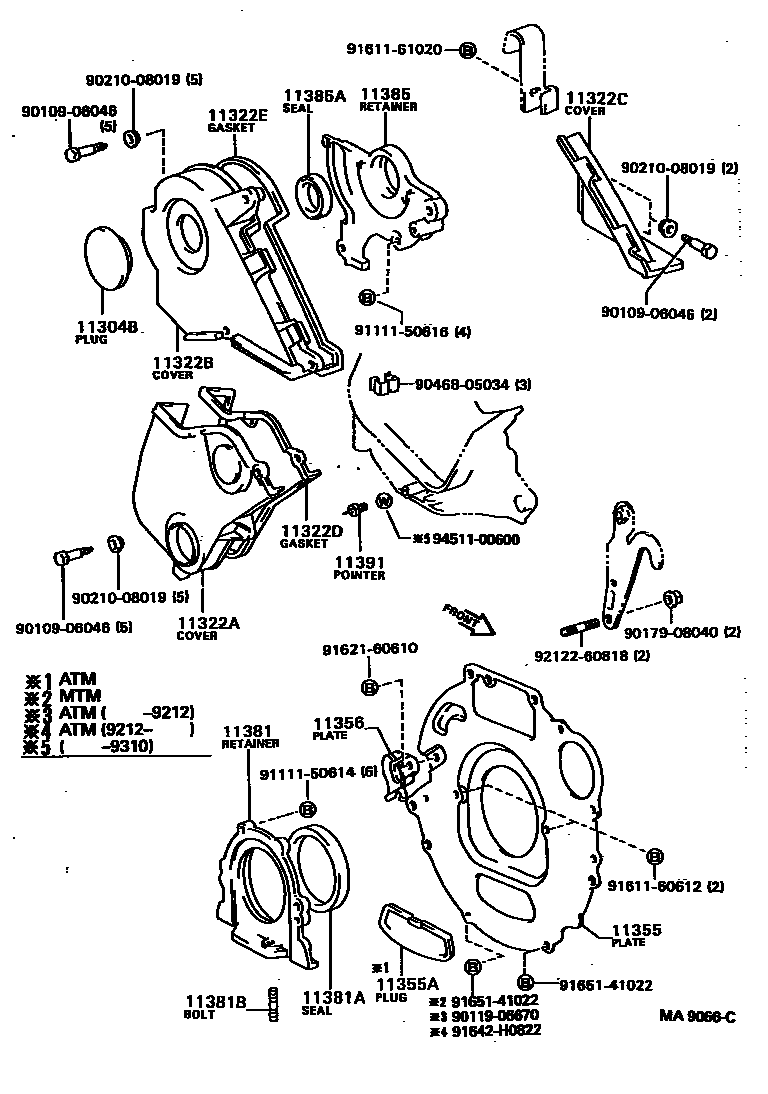 Toyota CAMRY Timing Gear Cover & Rear End Plate EPC diagram — MA9066C