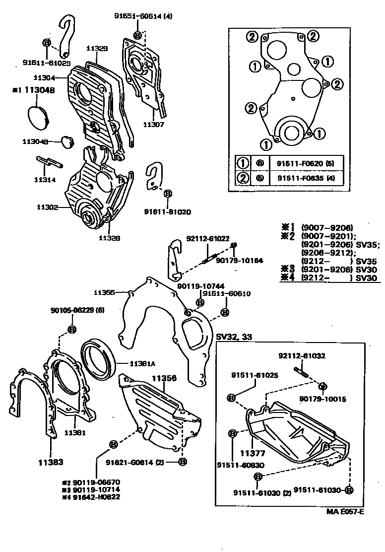 Toyota CAMRY Timing Gear Cover & Rear End Plate EPC diagram — MAE057E