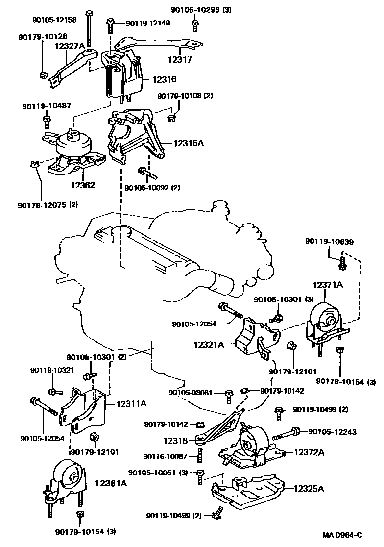 Toyota CAMRY Engine Mounting EPC diagram — MAD964C
