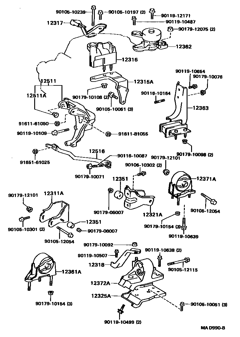 Toyota CAMRY Engine Mounting EPC diagram — MAD990B