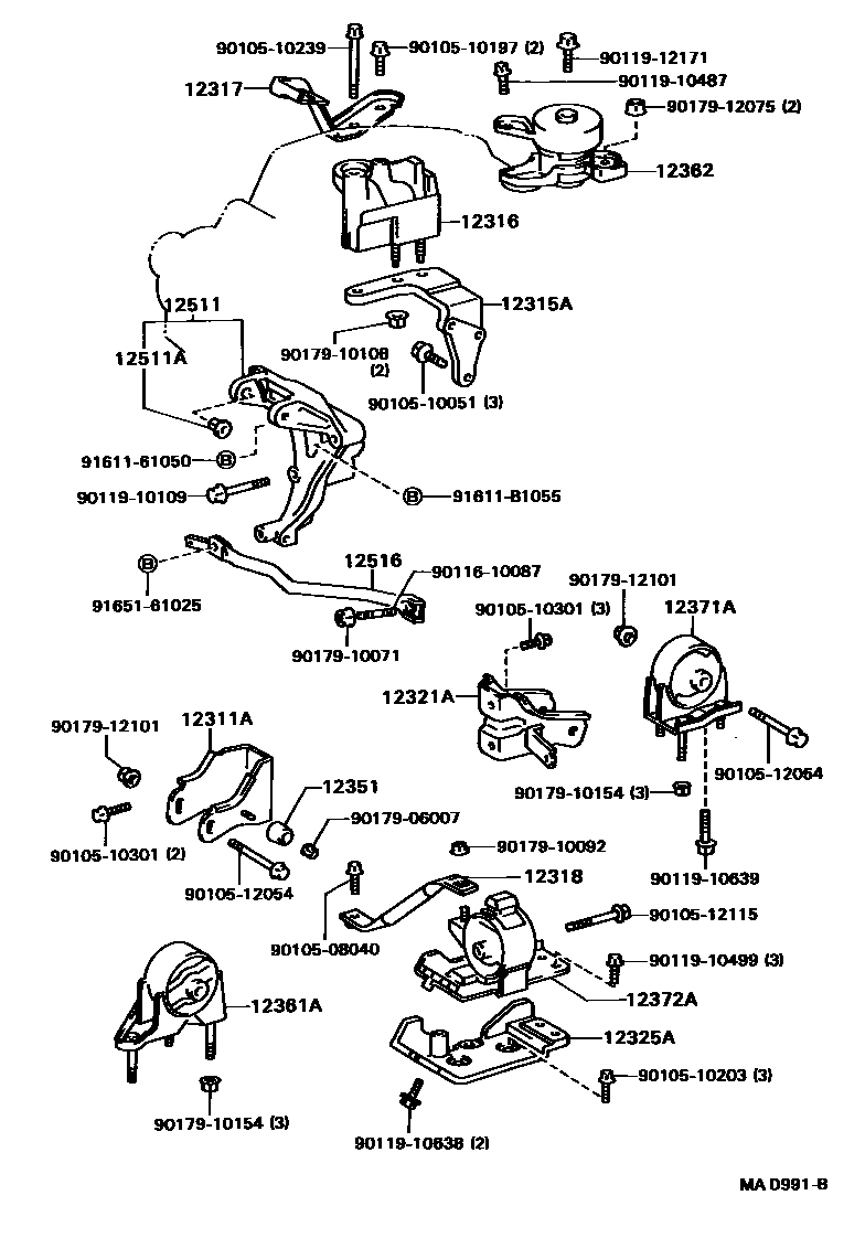 Toyota CAMRY Engine Mounting EPC diagram — MAD991B