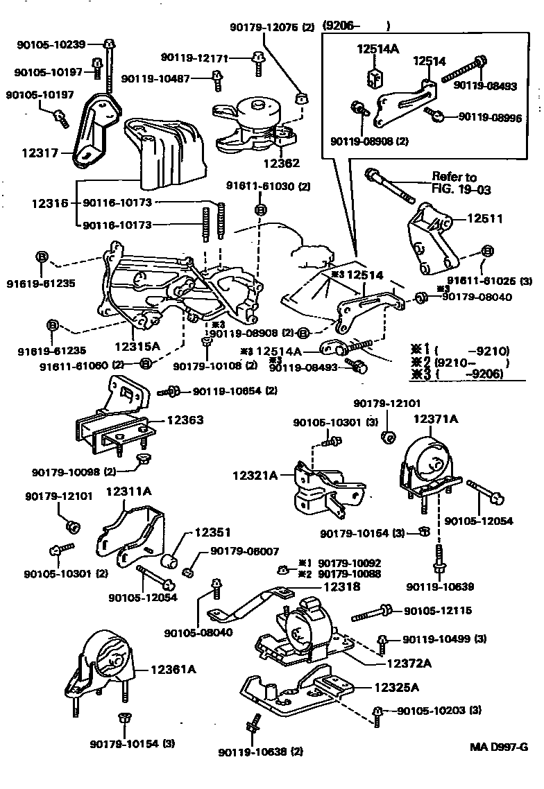 Toyota CAMRY Engine Mounting EPC diagram — MAD997G