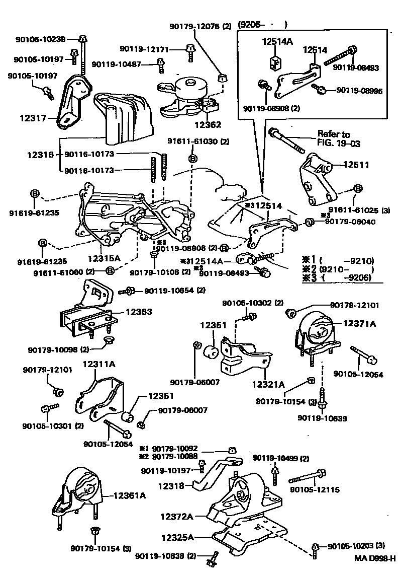 Toyota CAMRY Engine Mounting EPC diagram — MAD998H