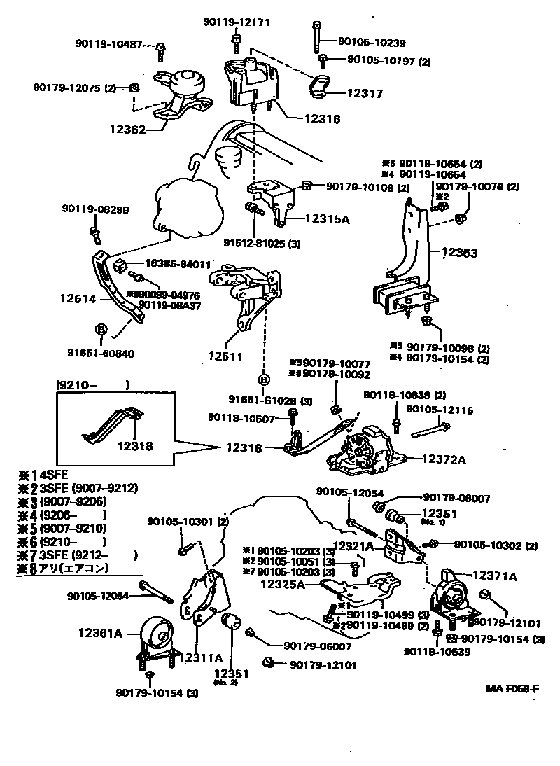 Toyota CAMRY Engine Mounting EPC diagram — MAE059F