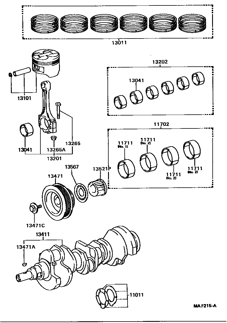 Toyota CAMRY Crankshaft & Piston EPC diagram — MAF215A