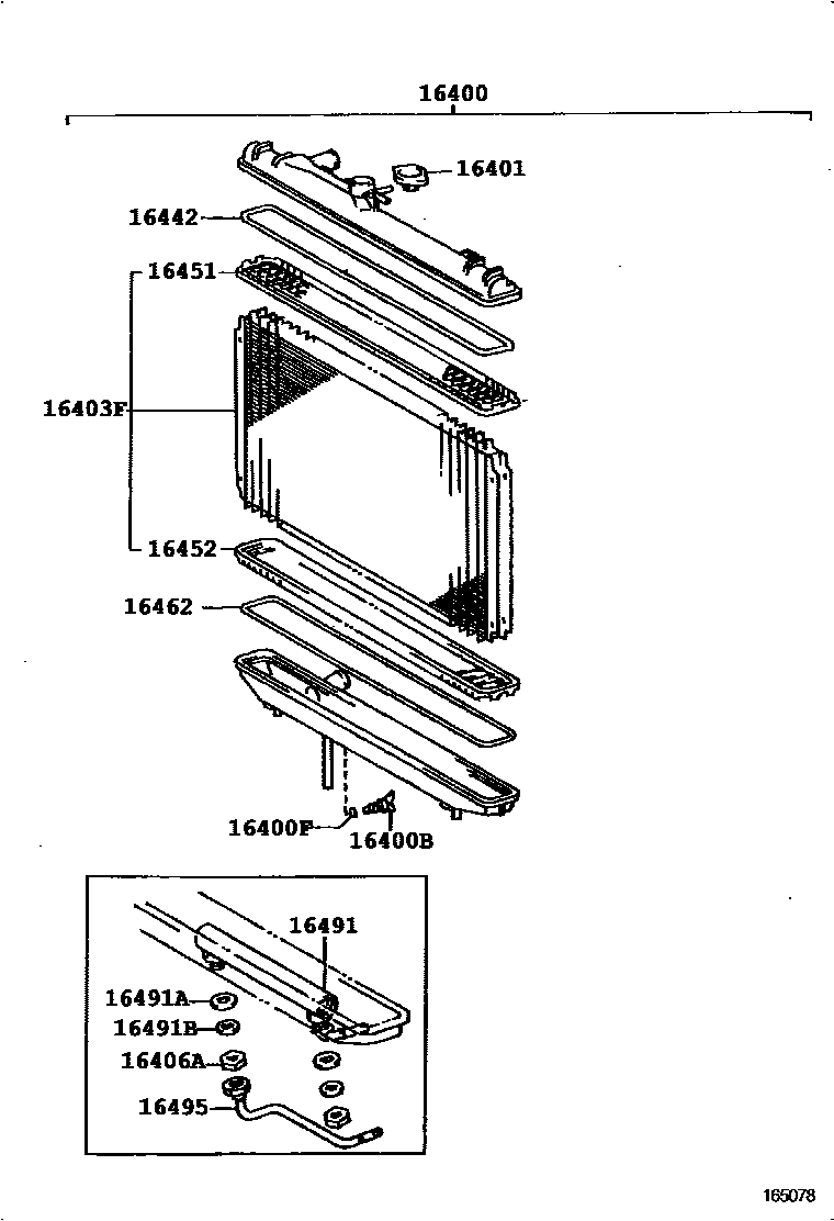 Toyota CAMRY RADIATOR & WATER OUTLET EPC diagram — 165078