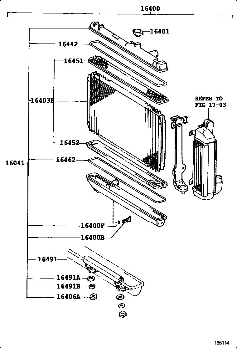 Toyota CAMRY RADIATOR & WATER OUTLET EPC diagram — 165114