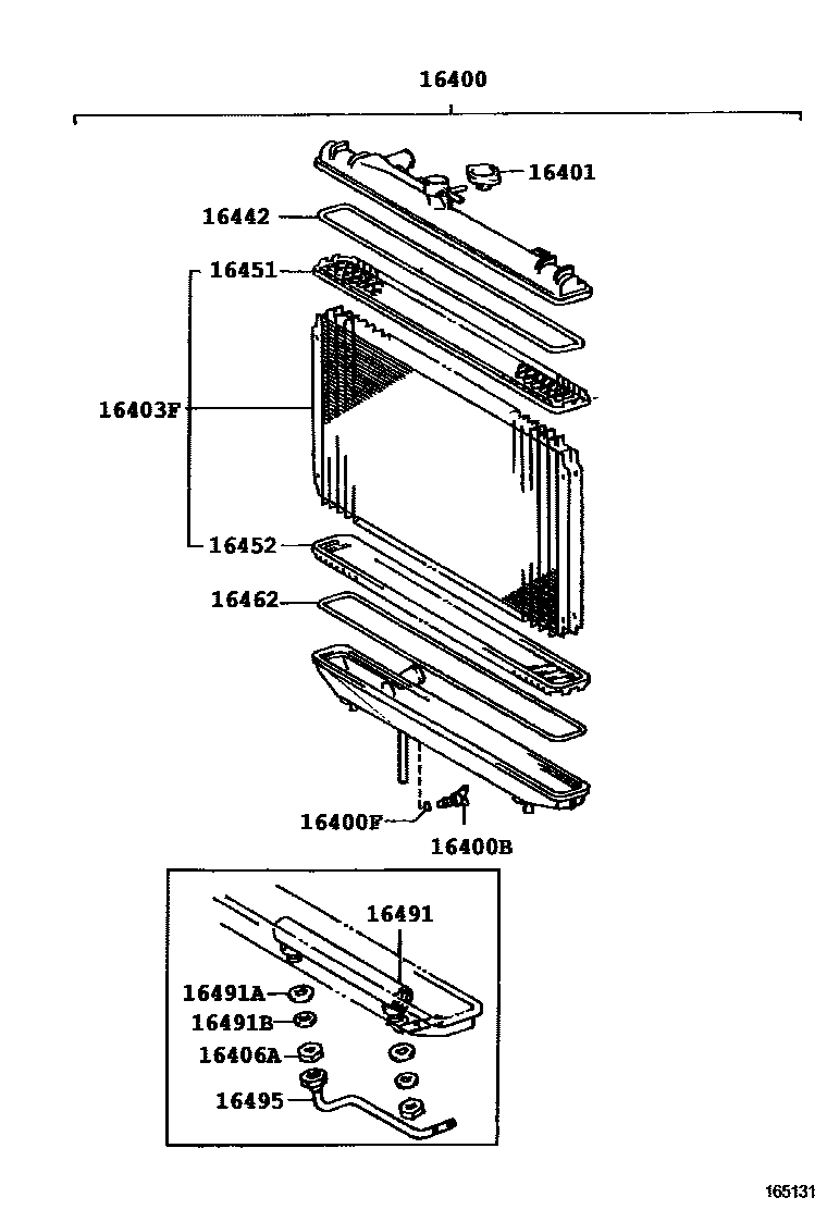 Toyota CAMRY RADIATOR & WATER OUTLET EPC diagram — 165131