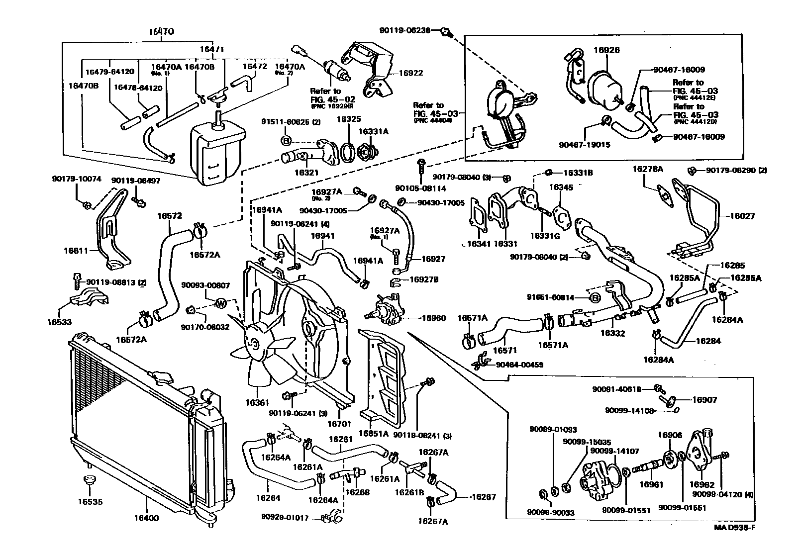 Toyota CAMRY RADIATOR & WATER OUTLET EPC diagram — MAD938F