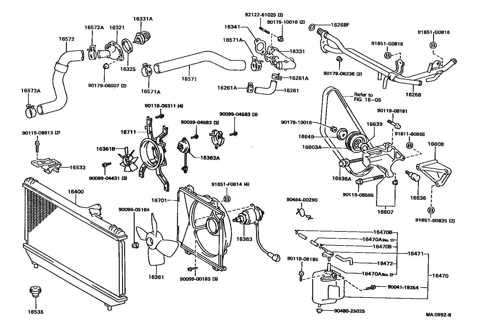 Toyota CAMRY RADIATOR & WATER OUTLET EPC diagram — MAD992B