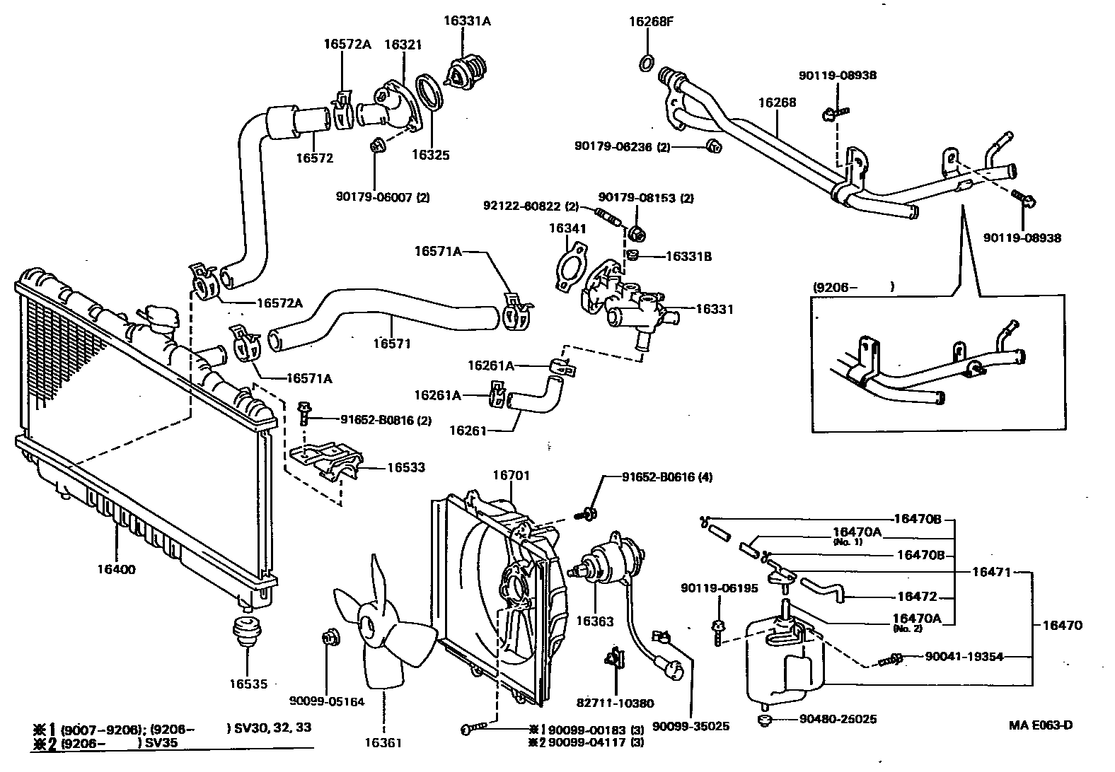Toyota CAMRY RADIATOR & WATER OUTLET EPC diagram — MAE063D