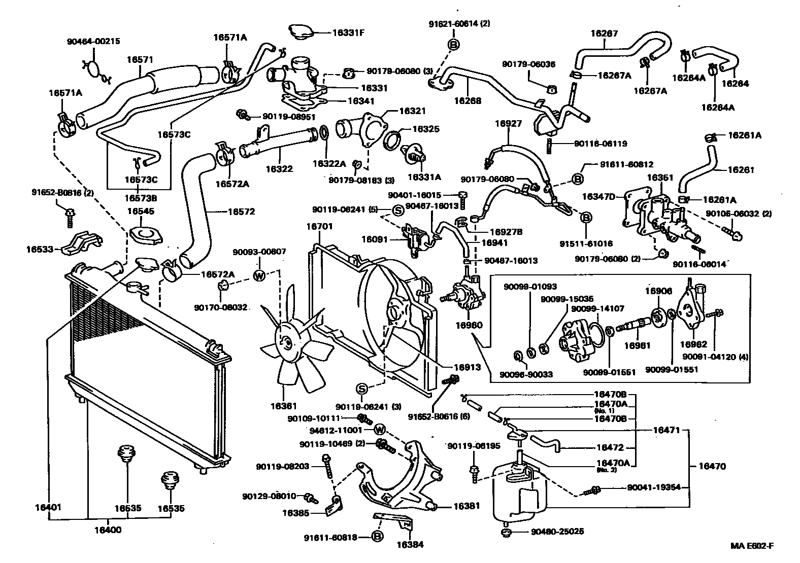 Toyota CAMRY RADIATOR & WATER OUTLET EPC diagram — MAE602F
