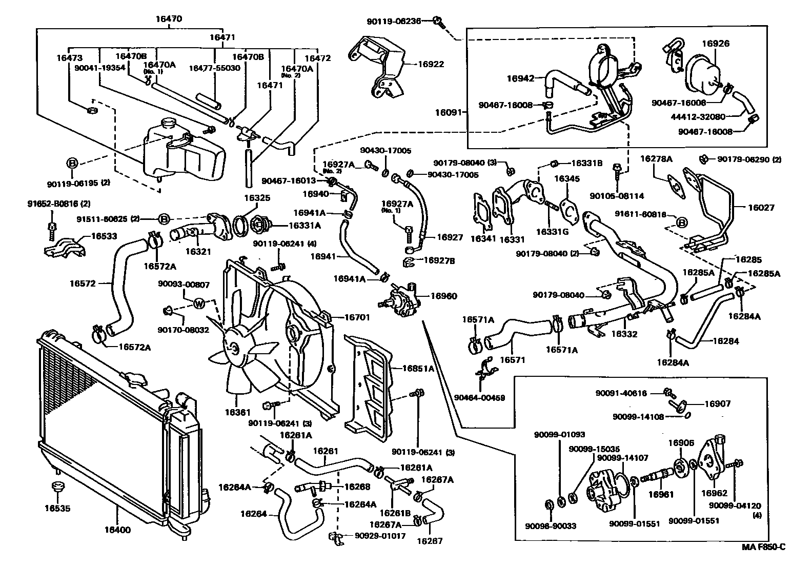 Toyota CAMRY RADIATOR & WATER OUTLET EPC diagram — MAF850C