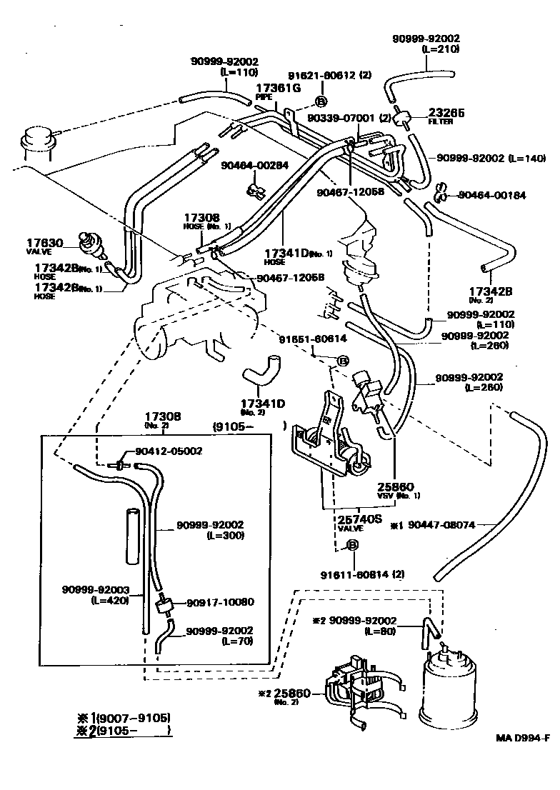 Toyota CAMRY vacuum tube EPC diagram — MAD994F