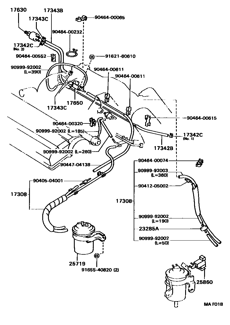 Toyota CAMRY vacuum tube EPC diagram — MAF018