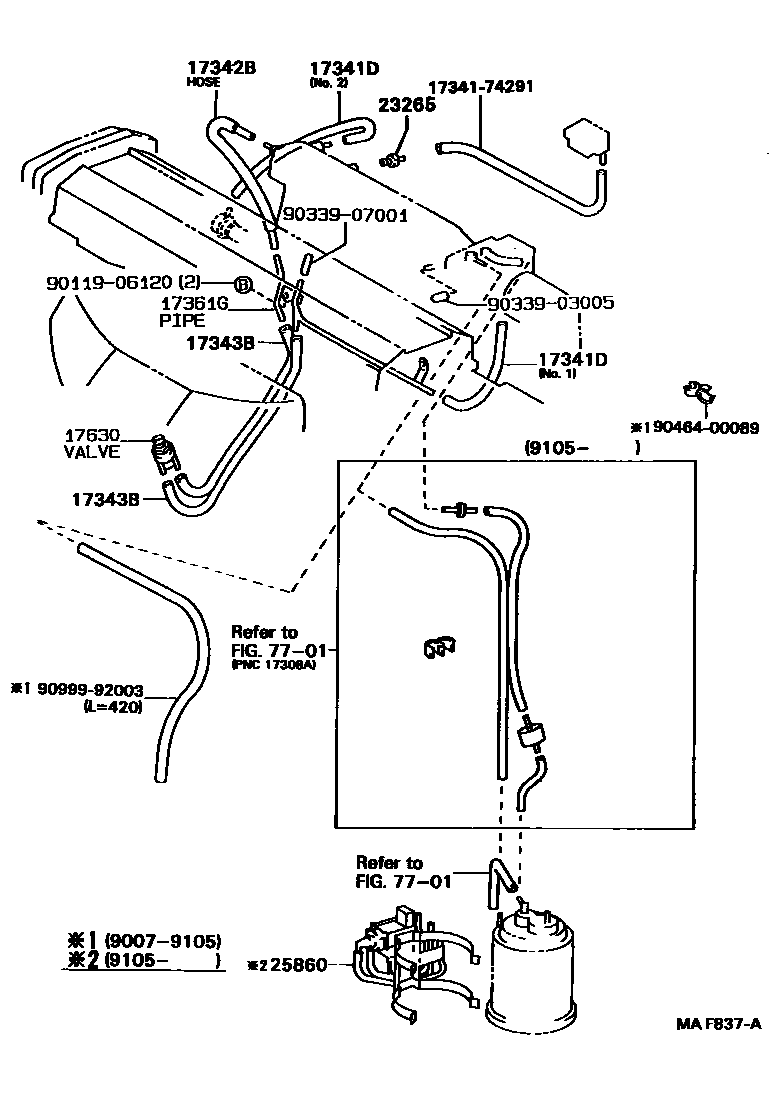 Toyota CAMRY vacuum tube EPC diagram — MAF837A