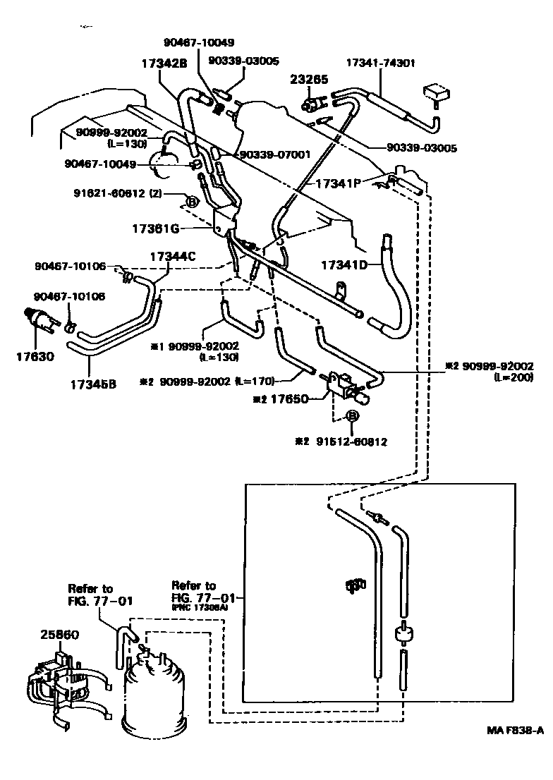 Toyota CAMRY vacuum tube EPC diagram — MAF838A