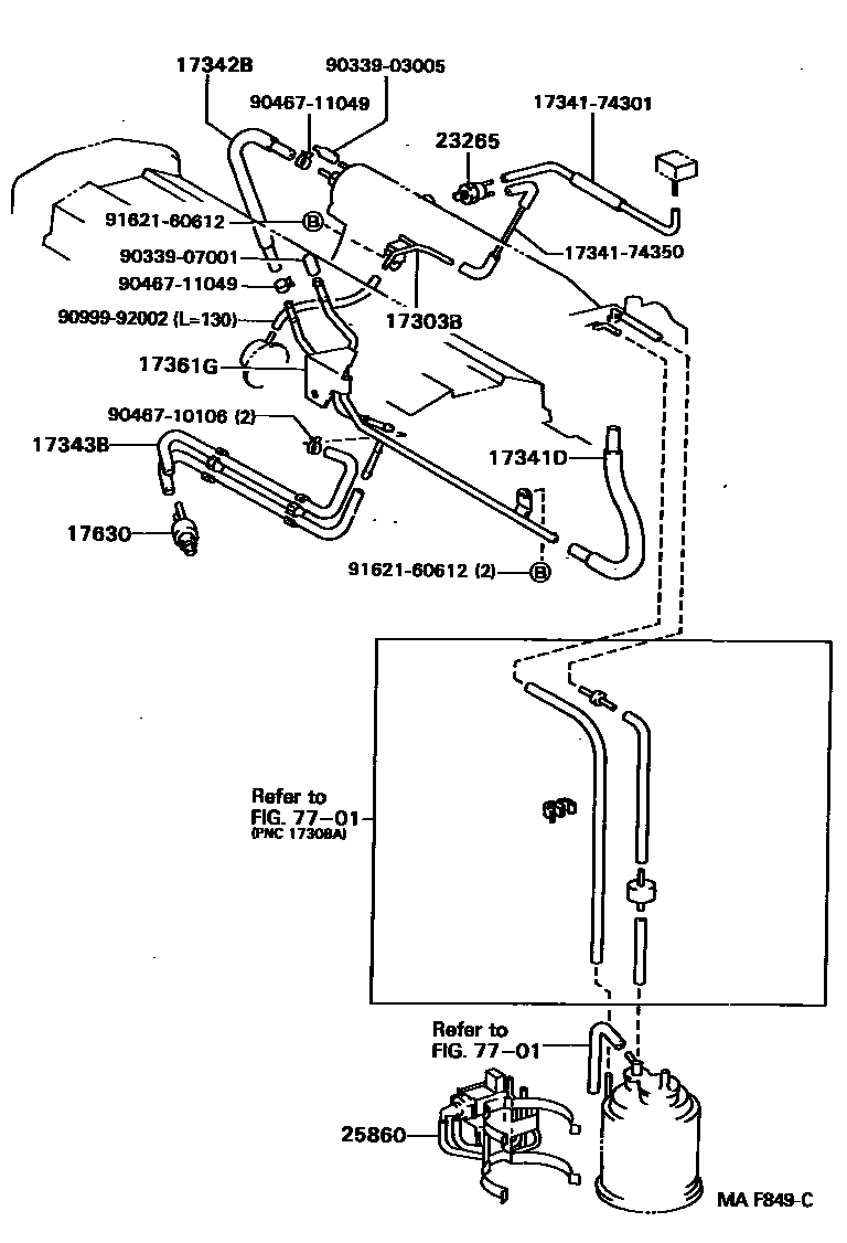 Toyota CAMRY vacuum tube EPC diagram — MAF849C