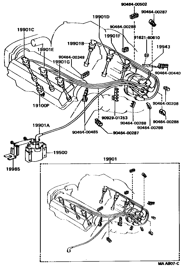 Toyota CAMRY 点火线圈和火花塞 EPC diagram — MAA807C