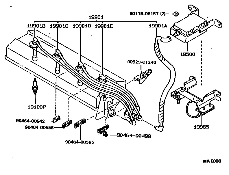 Toyota CAMRY 点火线圈和火花塞 EPC diagram — MAE068