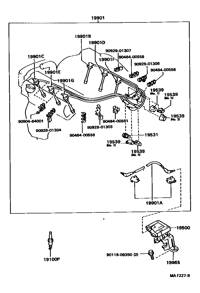 Toyota CAMRY 点火线圈和火花塞 EPC diagram — MAF227B