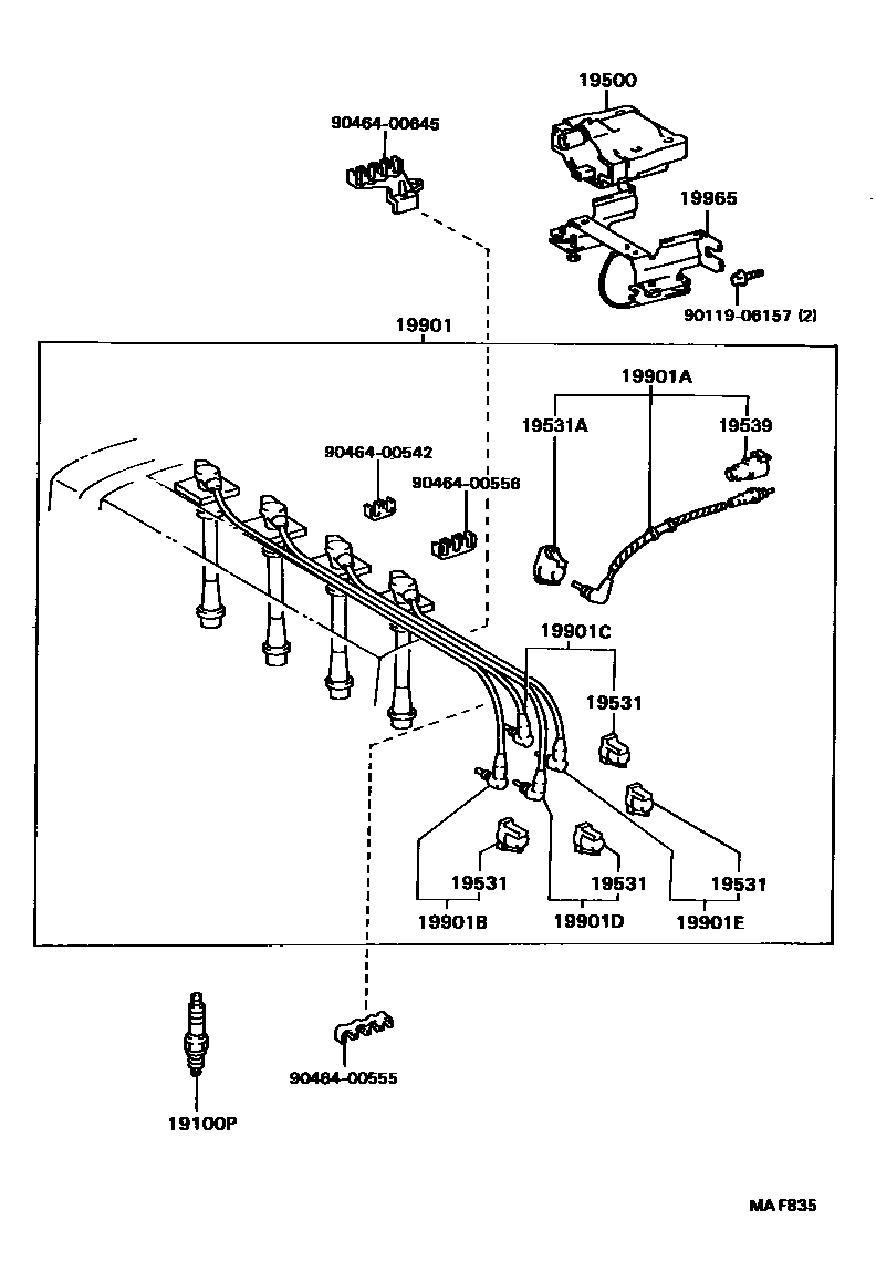 Toyota CAMRY 点火线圈和火花塞 EPC diagram — MAF835