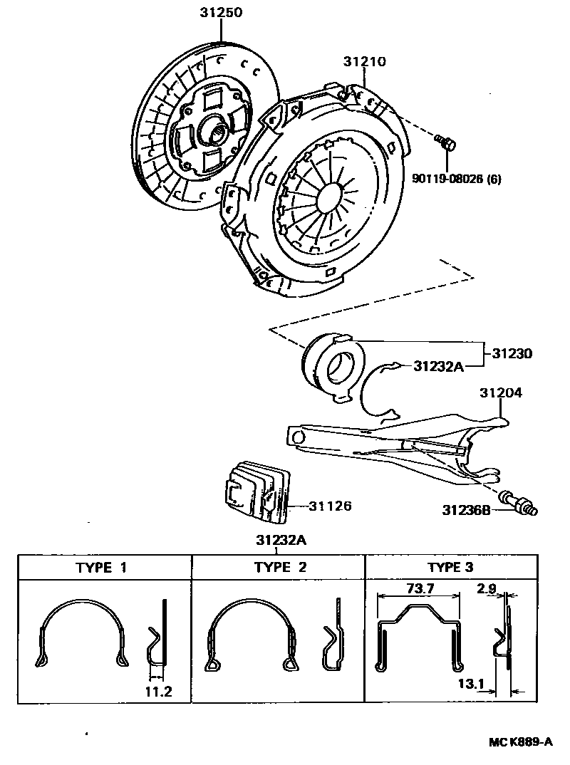 Toyota CAMRY 离合器和分离叉 EPC diagram — MCK889A