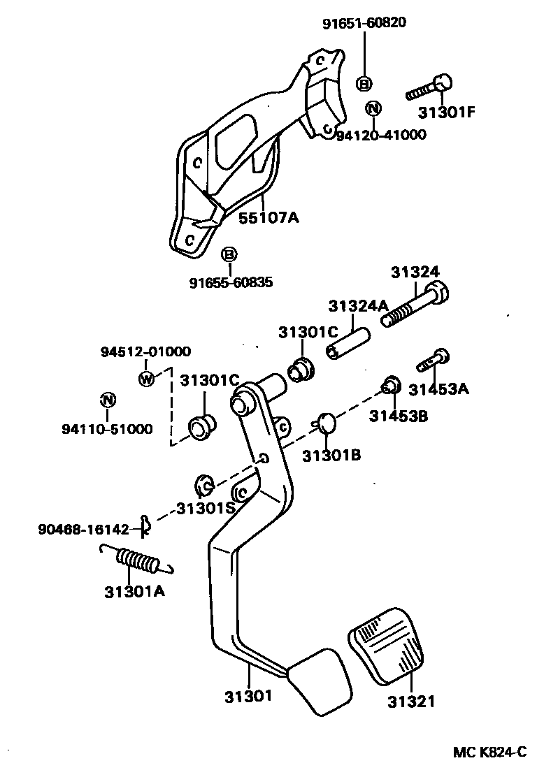 Toyota CAMRY 离合器踏板和挠性软管 EPC diagram — MCK824C