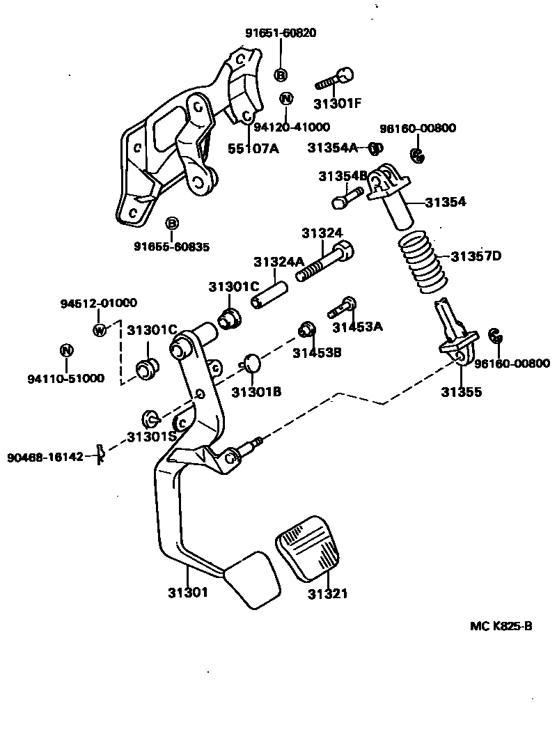 Toyota CAMRY 离合器踏板和挠性软管 EPC diagram — MCK825B