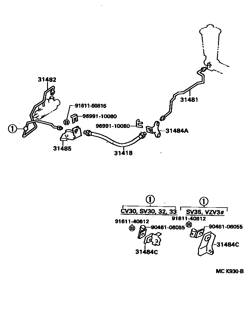 Toyota CAMRY 离合器踏板和挠性软管 EPC diagram — MCK930B