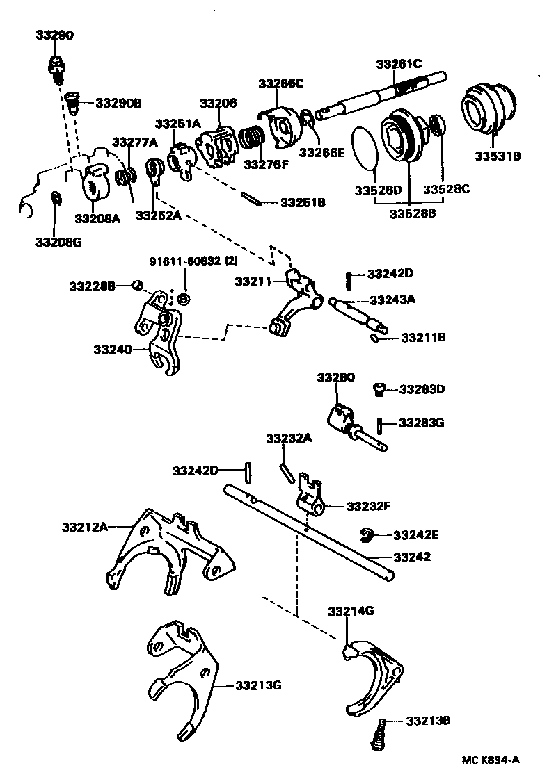 Toyota CAMRY 换档拨叉和换档杆轴(MTM) EPC diagram — MCK894A