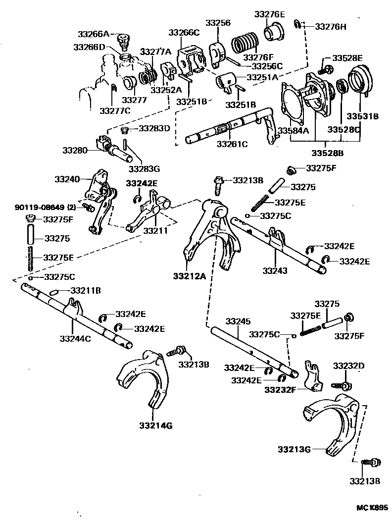Toyota CAMRY 换档拨叉和换档杆轴(MTM) EPC diagram — MCK895