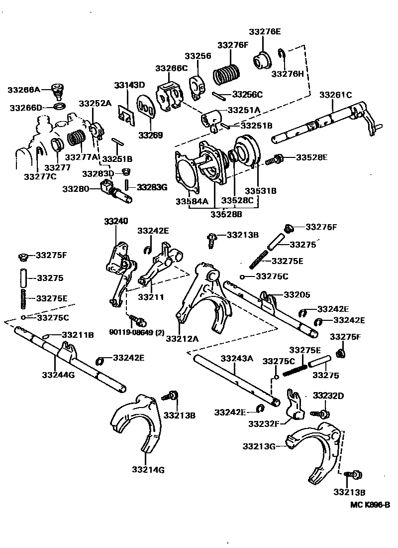 Toyota CAMRY 换档拨叉和换档杆轴(MTM) EPC diagram — MCK896B