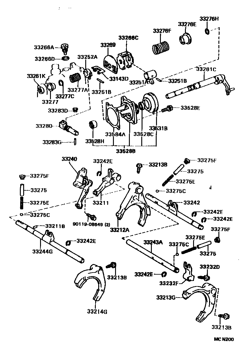 Toyota CAMRY 换档拨叉和换档杆轴(MTM) EPC diagram — MCN200