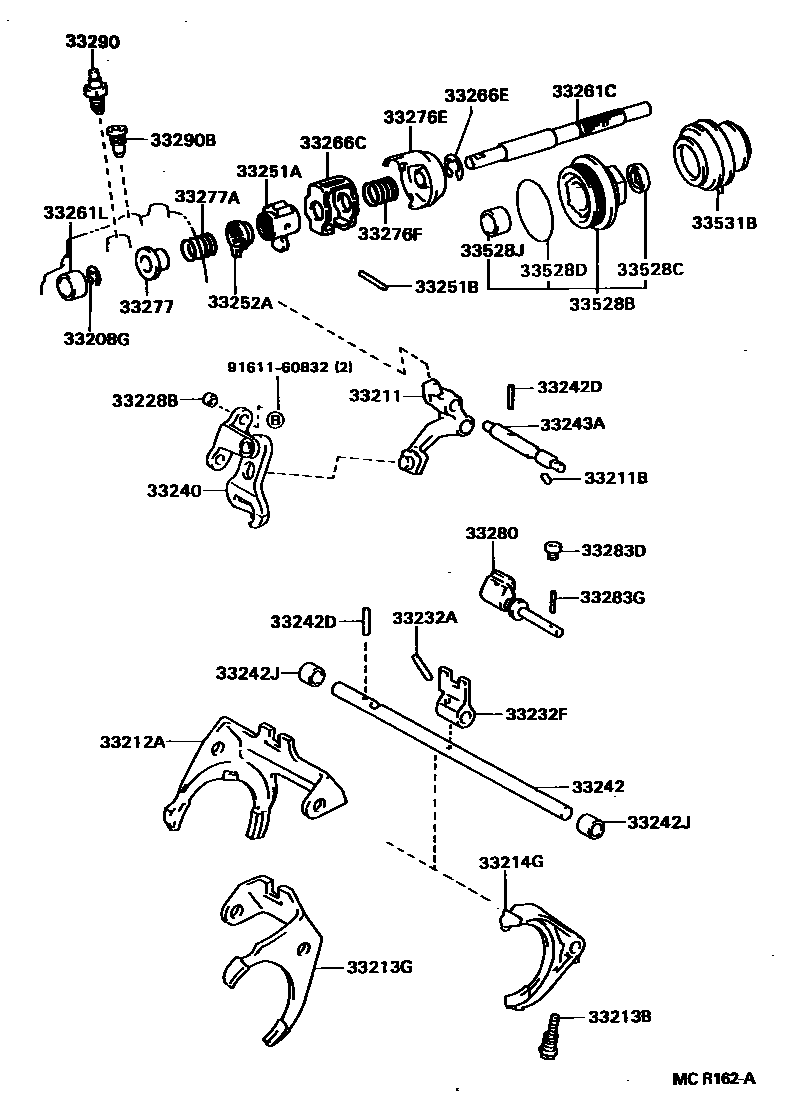 Toyota CAMRY 换档拨叉和换档杆轴(MTM) EPC diagram — MCR162A