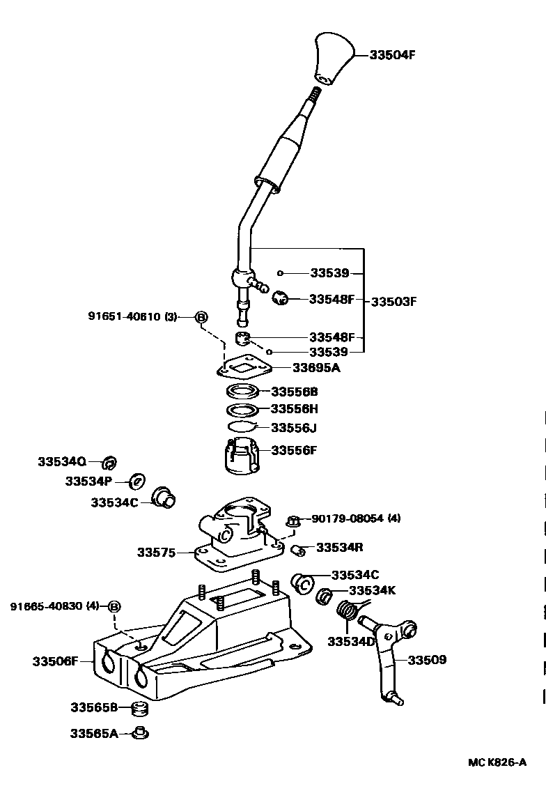 Toyota CAMRY Shift Lever & Retainer EPC diagram — MCK826A