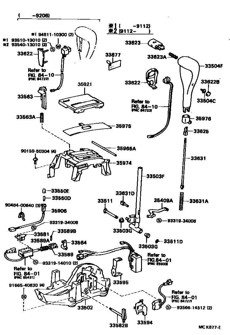 Toyota CAMRY Shift Lever & Retainer EPC diagram — MCK827E