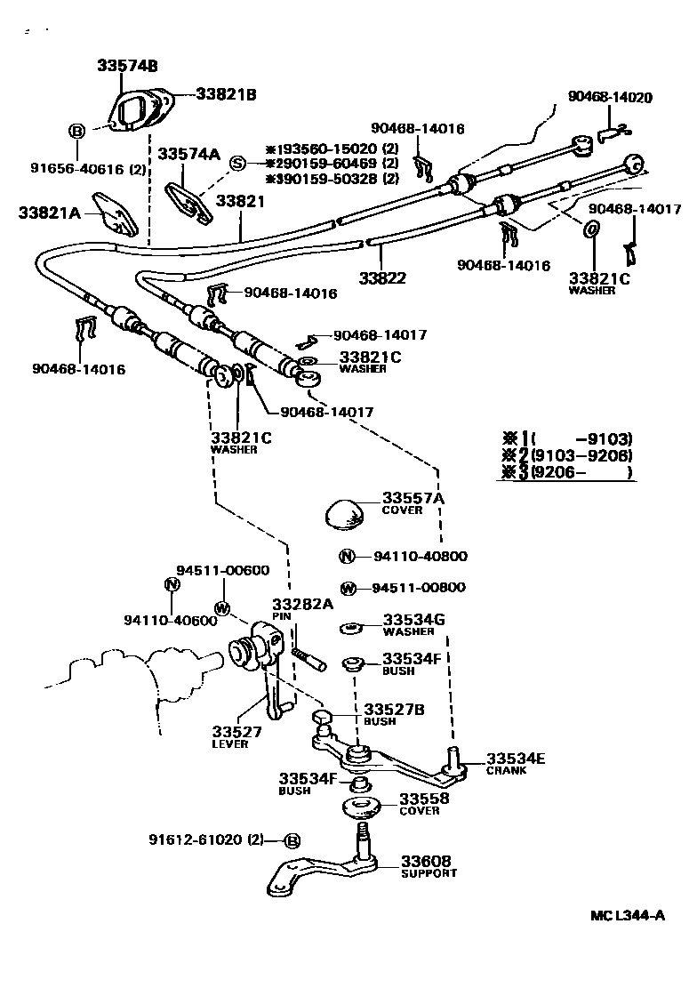 Toyota CAMRY Shift Lever & Retainer EPC diagram — MCL344A