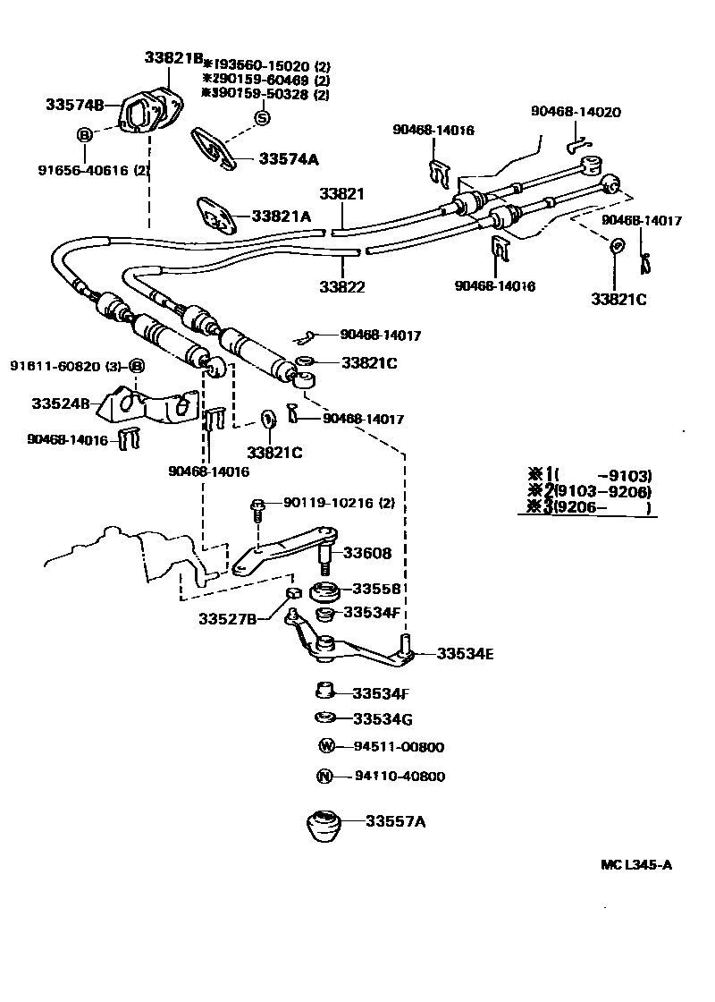 Toyota CAMRY Shift Lever & Retainer EPC diagram — MCL345A