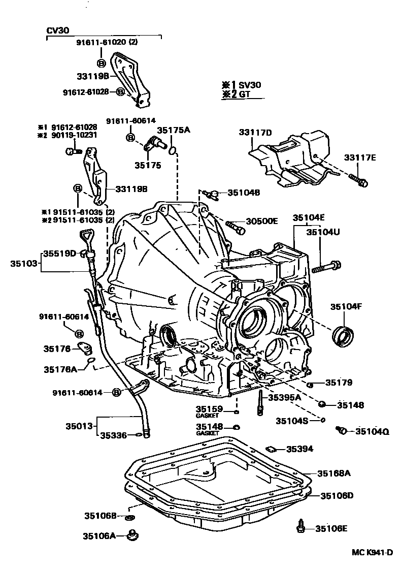 Toyota CAMRY 变速器壳和油底壳(ATM) EPC diagram — MCK941D