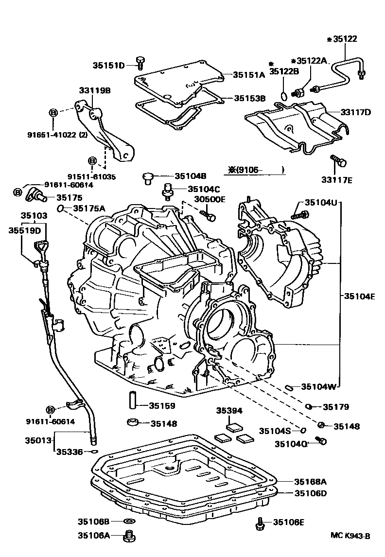 Toyota CAMRY 变速器壳和油底壳(ATM) EPC diagram — MCK943B