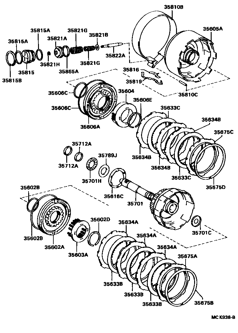 Toyota CAMRY 制动带和多片式离合器(ATM) EPC diagram — MCK938B
