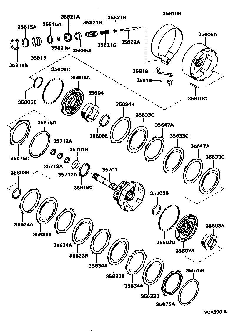 Toyota CAMRY 制动带和多片式离合器(ATM) EPC diagram — MCK990A