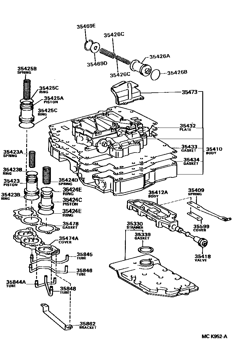 Toyota CAMRY 阀体和滤油网(ATM) EPC diagram — MCK952A