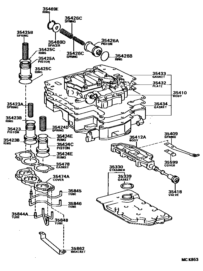 Toyota CAMRY 阀体和滤油网(ATM) EPC diagram — MCK953