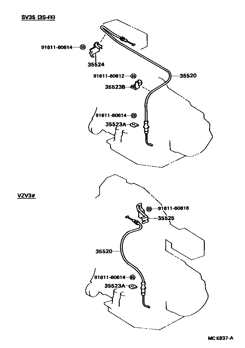 Toyota CAMRY 节气阀连杆和阀杆(ATM) EPC diagram — MCK837A