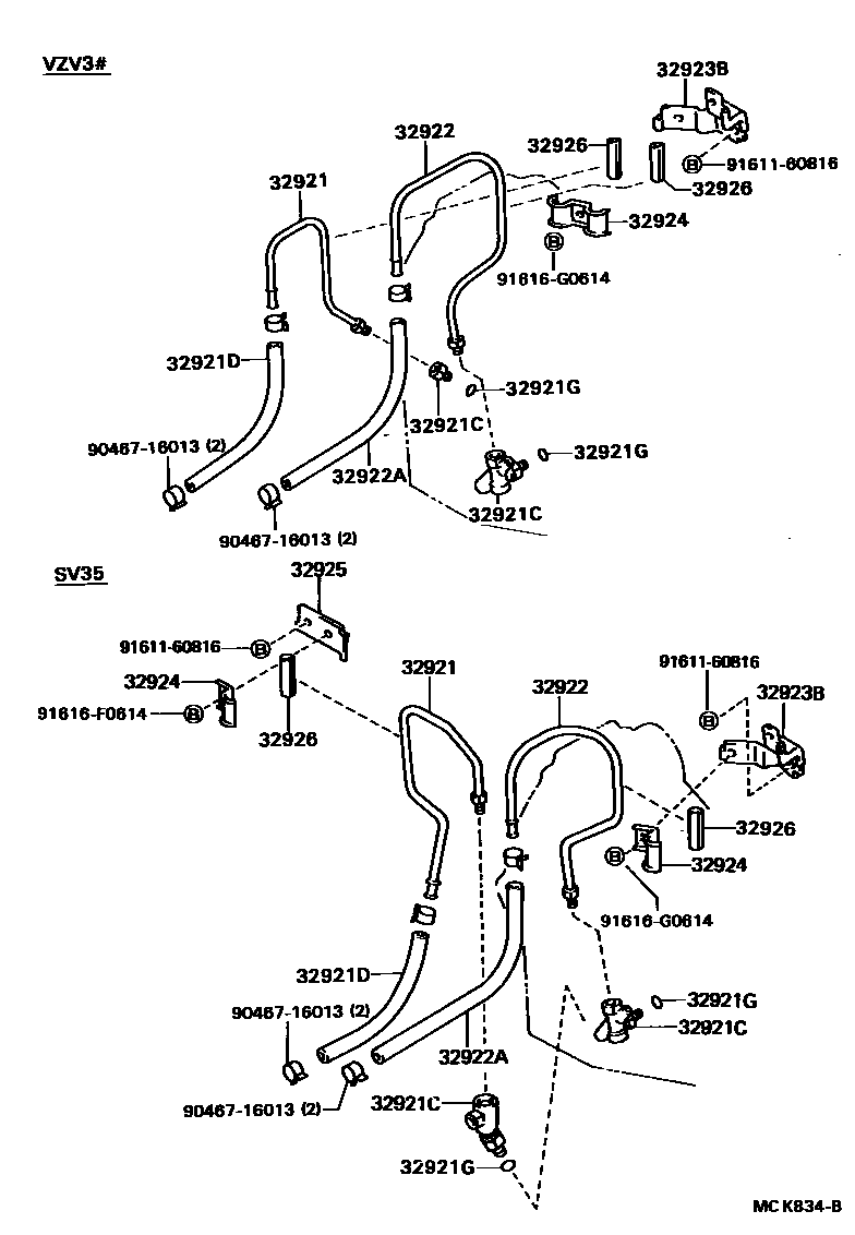 Toyota CAMRY 变速器油冷却器和配管(ATM) EPC diagram — MCK834B